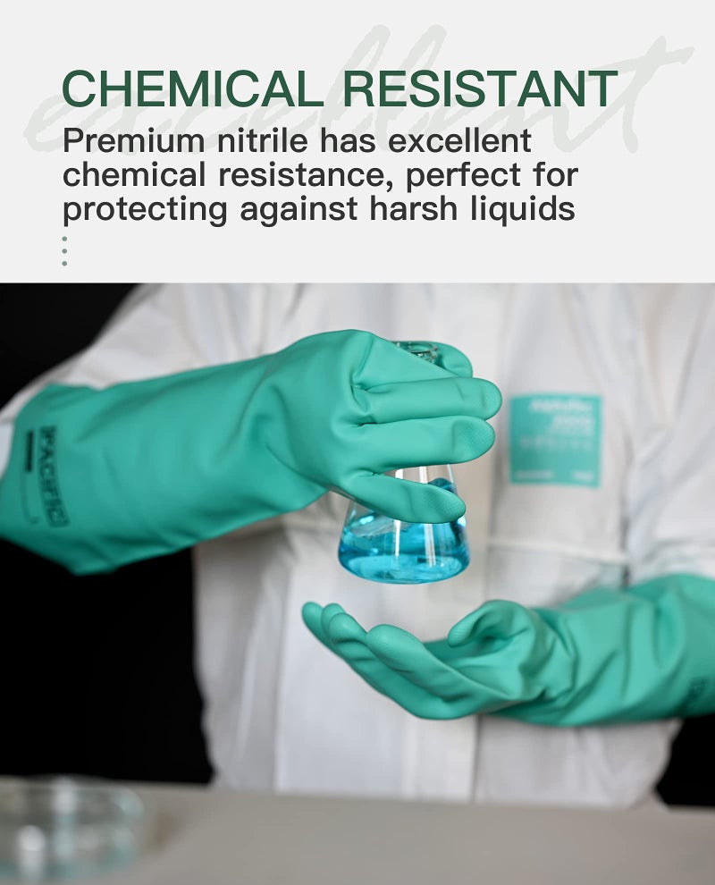PACIFIC PPE 2 Pairs Chemical Resistant Nitrile Gloves, Resist Household Acid, Alkali, Solvent and Oil, 28 mil, 18", X-Large - Image 3